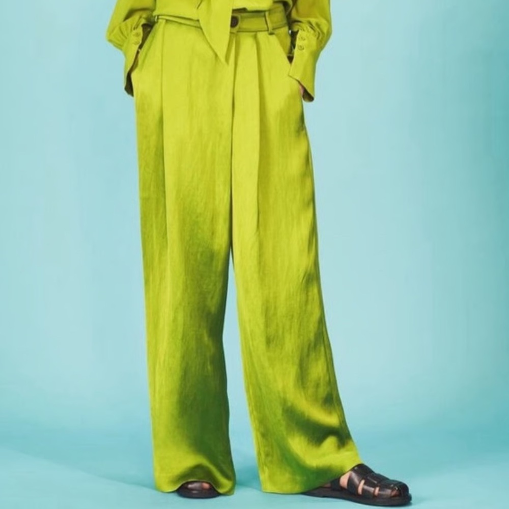 Zara Vibrant Green Wide-Leg Pants XL